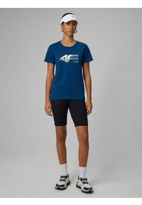 4f - 4F T-shirt regular z nadrukiem damski - turkusowy S. Okazja: na co dzień. Kolor: turkusowy. Materiał: dzianina, bawełna. Wzór: nadruk. Styl: casual #2