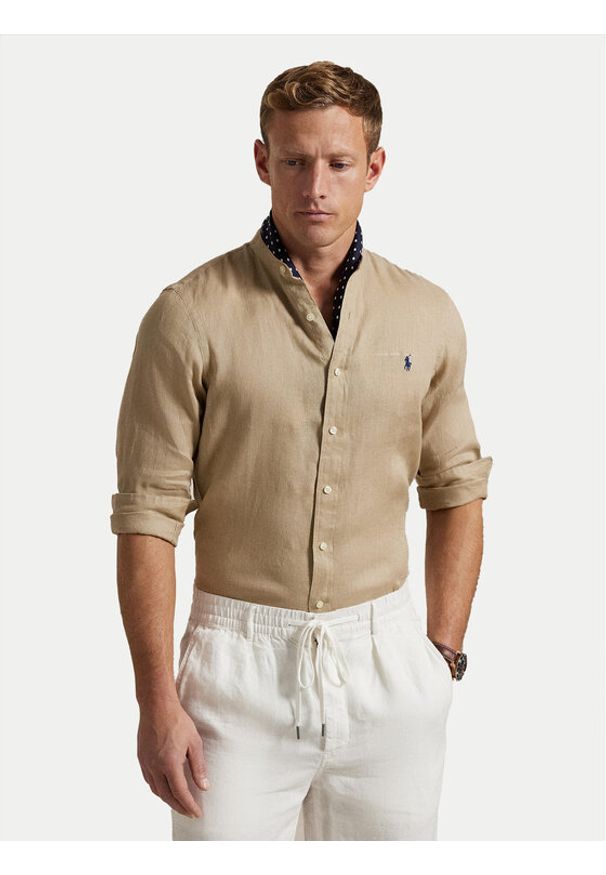 Polo Ralph Lauren Koszula 710968925004 Beżowy Slim Fit. Typ kołnierza: polo. Kolor: beżowy. Materiał: len