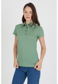 WOOLONA - Koszulka Polo Damska 100% Merino Woolona. Typ kołnierza: polo. Kolor: zielony