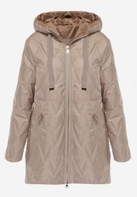 Born2be - Brązowa Pikowana Kurtka Przejściowa Parka z Kapturem o Długim Kroju z Ozdobą Isaline. Okazja: na co dzień. Typ kołnierza: kaptur. Kolor: brązowy. Materiał: poliester, dresówka. Długość: długie. Wzór: aplikacja. Styl: casual, klasyczny #3