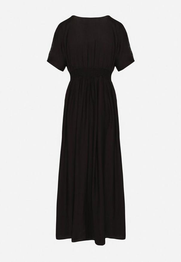 Born2be - Czarna Wiskozowa Sukienka z Metaliczną Nicią i Haftem Nelvesia. Okazja: na co dzień. Kolor: czarny. Materiał: wiskoza. Wzór: haft. Sezon: wiosna. Styl: klasyczny, casual, elegancki