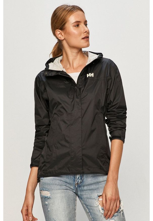 Helly Hansen - Kurtka przeciwdeszczowa. Okazja: na co dzień. Kolor: czarny. Materiał: materiał. Wzór: nadruk. Styl: casual