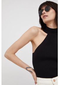 DKNY - Dkny top P2ASAA41 damski kolor czarny z półgolfem. Typ kołnierza: dekolt halter. Kolor: czarny. Materiał: dzianina #3
