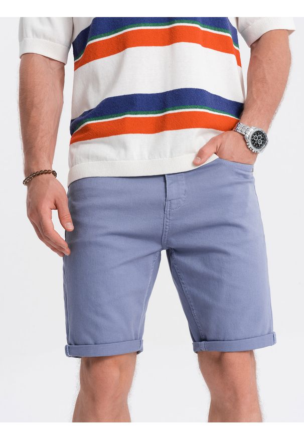Ombre Clothing - Szorty męskie CHINO - jasnoniebieskie V15 - Rozmiar: S. Okazja: na co dzień. Kolor: niebieski. Materiał: elastan, bawełna. Długość: krótkie. Styl: casual