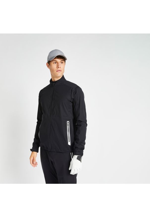 INESIS - Kurtka do golfa męska Inesis RW500 wodoodporna. Typ kołnierza: golf. Kolor: szary, czarny, wielokolorowy. Materiał: materiał, poliester. Sport: golf