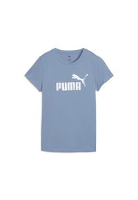 Puma - Damska koszulka z logo NO. 1 ESS METALLIC PUMA Cool Blue Metallic Silver. Kolor: niebieski. Wzór: nadruk. Sport: fitness