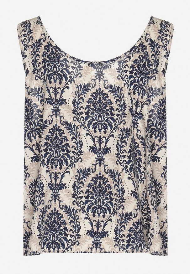 Born2be - Niebieska Bluzka z Bawełny ze Wzorem Boho Napolea. Kolor: niebieski. Materiał: bawełna. Styl: boho