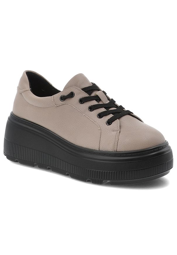 Beżowe Sneakersy Cambell Stylowe Obuwie Damskie Na Platformie. Okazja: na co dzień. Kolor: beżowy. Materiał: skóra, jeans. Szerokość cholewki: normalna. Obcas: na platformie. Styl: elegancki