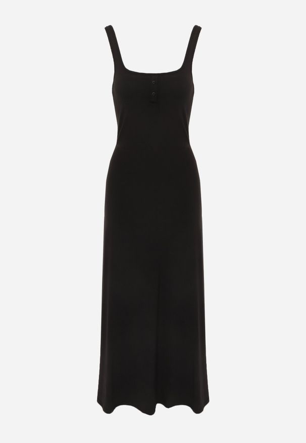 Born2be - Czarna Bawełniana Sukienka z Odkrytymi Plecami i Guzikami Ocerial. Okazja: do pracy, na co dzień. Kolor: czarny. Materiał: bawełna. Długość rękawa: na ramiączkach. Sezon: lato. Typ sukienki: proste. Styl: klasyczny, casual