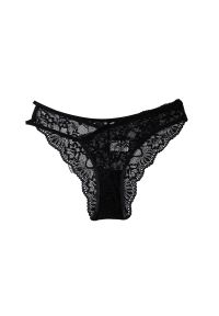 Intica - Figi koronkowe z asymetrycznymi paskami Vitantonia. Kolor: czarny. Materiał: koronka. Wzór: paski, koronka