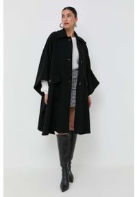 Pinko poncho wełniane kolor czarny przejściowy oversize. Kolor: czarny. Materiał: wełna. Wzór: gładki #3