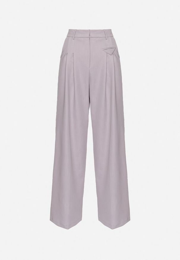 Born2be - Szare Eleganckie Spodnie w Garniturowym Stylu z Zakładkami Illthai. Kolor: szary. Styl: elegancki