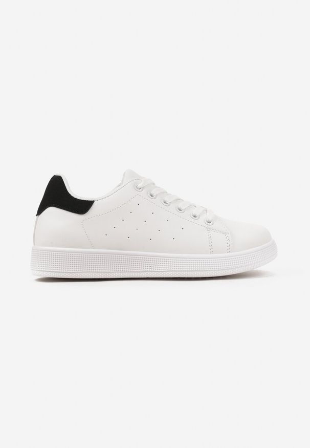 Renee - Biało-Czarne Casualowe Sneakersy na Płaskiej Podeszwie Aniefra. Okazja: na co dzień. Kolor: biały. Materiał: jeans. Obcas: na płaskiej podeszwie
