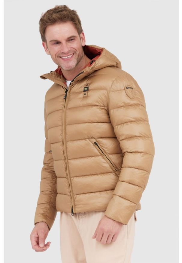Blauer USA - BLAUER Jasnobrązowa puchowa kurtka męska Virgil z kapturem, Rozmiar XXL. Typ kołnierza: kaptur. Kolor: brązowy. Materiał: puch