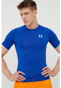 Under Armour t-shirt treningowy 1361518 kolor niebieski 1361518-410. Kolor: niebieski. Materiał: skóra, materiał. Długość rękawa: raglanowy rękaw. Wzór: gładki #1