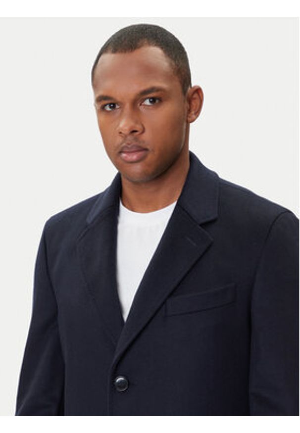 BOSS Płaszcz wełniany Hyde 50549187 Granatowy Slim Fit. Kolor: niebieski. Materiał: wełna