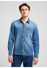 Lee - MESKA KOSZULA JEANSOWA LEE LEESURE SHIRT MID BLUE DENIM 112370551. Materiał: denim, jeans #1