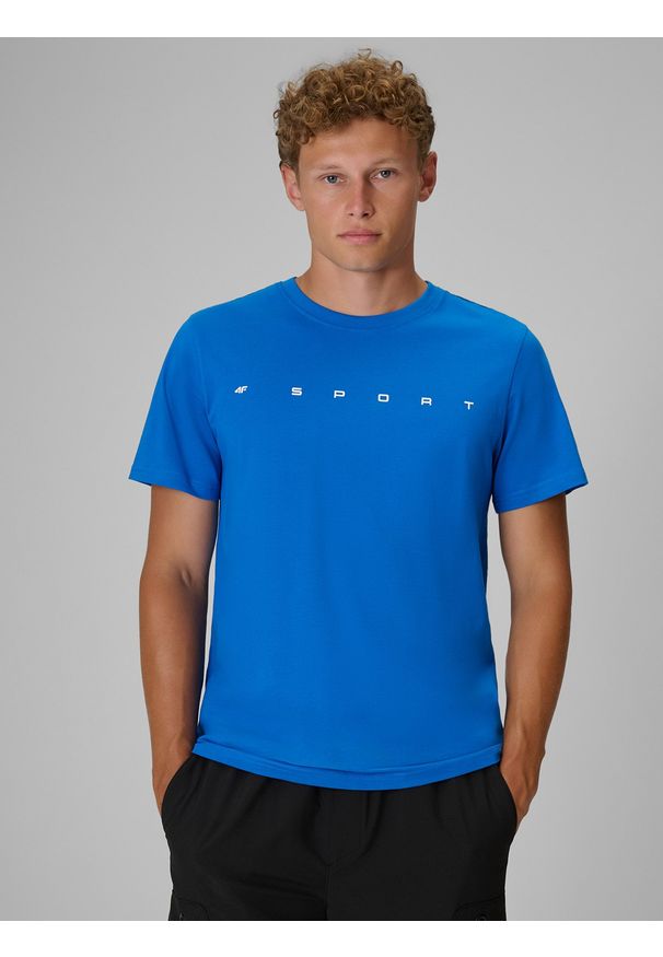 4f - 4F T-shirt regular z nadrukiem męski - niebieski XL. Okazja: na co dzień, na spacer. Kolor: niebieski. Materiał: jeans, dzianina, bawełna, dresówka, materiał, jersey. Wzór: nadruk. Styl: casual, klasyczny