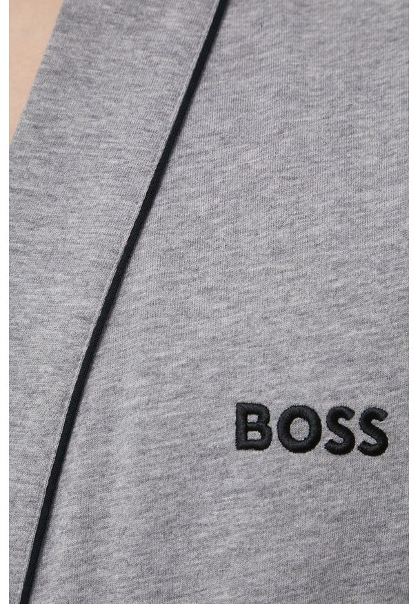 BOSS szlafrok bawełniany kolor szary. Kolor: szary. Materiał: bawełna
