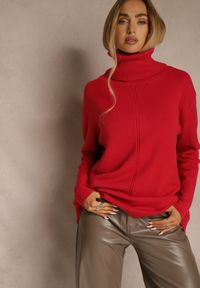 Renee - Czerwony Golf o Fasonie Klasycznego Swetra z Domieszką Kaszmiru Rorilaine. Okazja: na co dzień. Typ kołnierza: golf. Kolor: czerwony. Materiał: kaszmir. Długość rękawa: długi rękaw. Długość: długie. Wzór: aplikacja. Styl: klasyczny #1