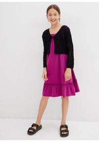 bonprix - Sukienka z dżerseju z elastycznej mieszanki bawełny organicznej. Typ kołnierza: kołnierz z falbankami. Kolor: fioletowy. Materiał: jersey, bawełna #2
