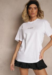 Renee - Biała Bawełniana Koszulka T-shirt z Małym Napisem Lanivelle. Okazja: na co dzień. Kolor: biały. Materiał: bawełna. Wzór: napisy. Styl: klasyczny, elegancki, casual #4