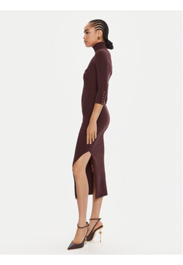 Elisabetta Franchi Sukienka dzianinowa AM-23B-56E2-V390 Bordowy Slim Fit. Kolor: czerwony. Materiał: lyocell