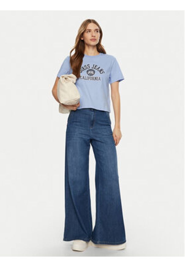 Guess Jeans T-Shirt W5RI43 K8HM0 Niebieski Regular Fit. Kolor: niebieski. Materiał: bawełna