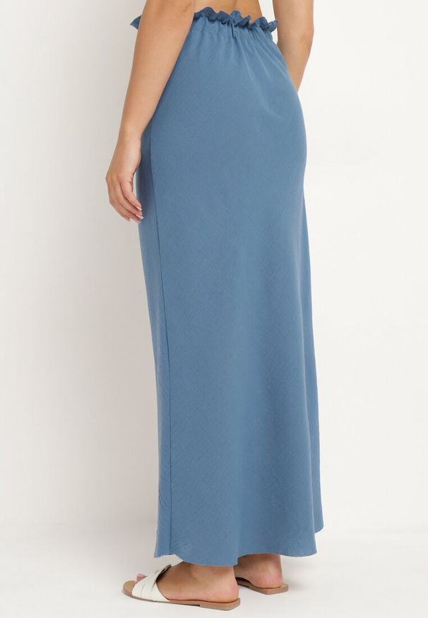 Born2be - Niebieska Spódnica z Gumką w Talii Tiamanique. Okazja: na co dzień, na randkę, na spacer. Kolor: niebieski. Materiał: koronka, tkanina. Sezon: lato. Styl: casual, wakacyjny