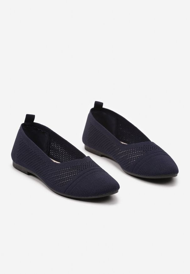 Renee - Granatowe Płaskie Balerinki z Siateczkowego Materiału Nelibra. Okazja: na co dzień, na spotkanie biznesowe. Kolor: niebieski. Materiał: materiał. Styl: casual, elegancki, biznesowy