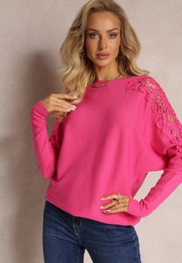 Renee - Fuksjowy Sweter z Rękawami Typu Nietoperz i Wstawkami z Koronki Moia. Kolor: różowy. Materiał: koronka. Wzór: koronka #1