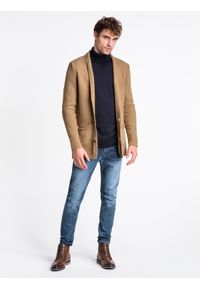 Ombre Clothing - Sweter męski rozpinany E164 - camel - L. Kolor: brązowy. Materiał: akryl. Wzór: ze splotem, aplikacja. Sezon: jesień #4