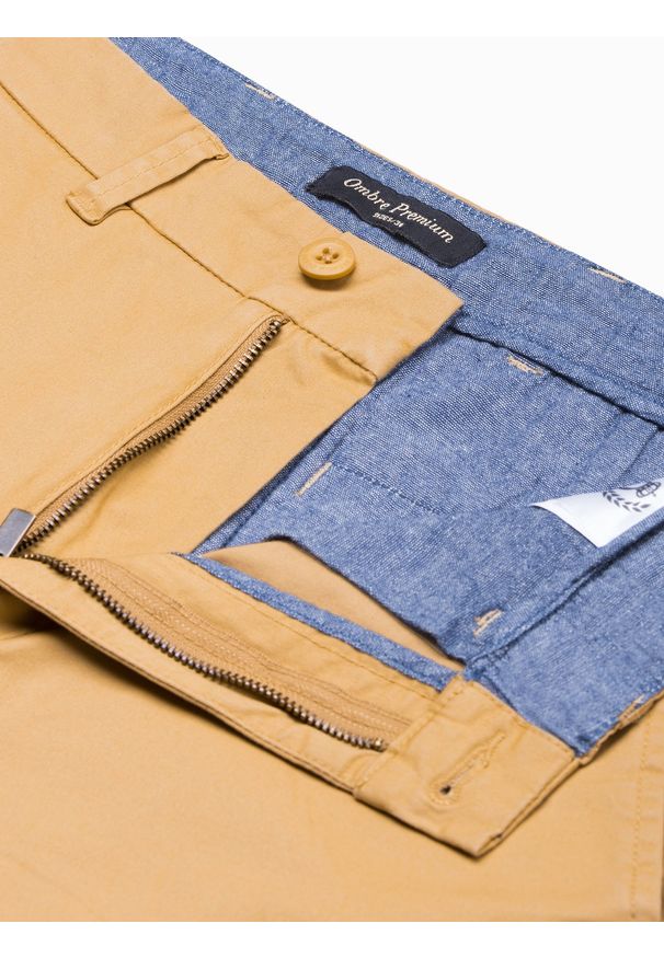 Ombre Clothing - Krótkie spodenki męskie casual W243 - ciemnobeżowe - M. Okazja: na co dzień. Kolor: beżowy. Materiał: elastan, bawełna. Długość: krótkie. Sezon: lato. Styl: casual