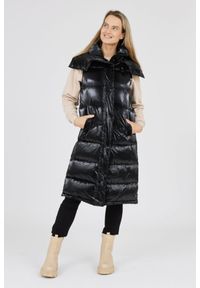 Blauer USA - BLAUER Długi błyszczący bezrękawnik puchowy damski Erika, Rozmiar L. Kolor: czarny. Materiał: poliamid, puch. Długość rękawa: bez rękawów. Długość: długie #4