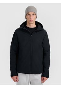 4f - 4F Kurtka softshell wiatroodporna membrana 5000 męska - czarna XXL. Typ kołnierza: kaptur. Kolor: czarny. Materiał: softshell. Technologia: Windstopper. Sezon: zima