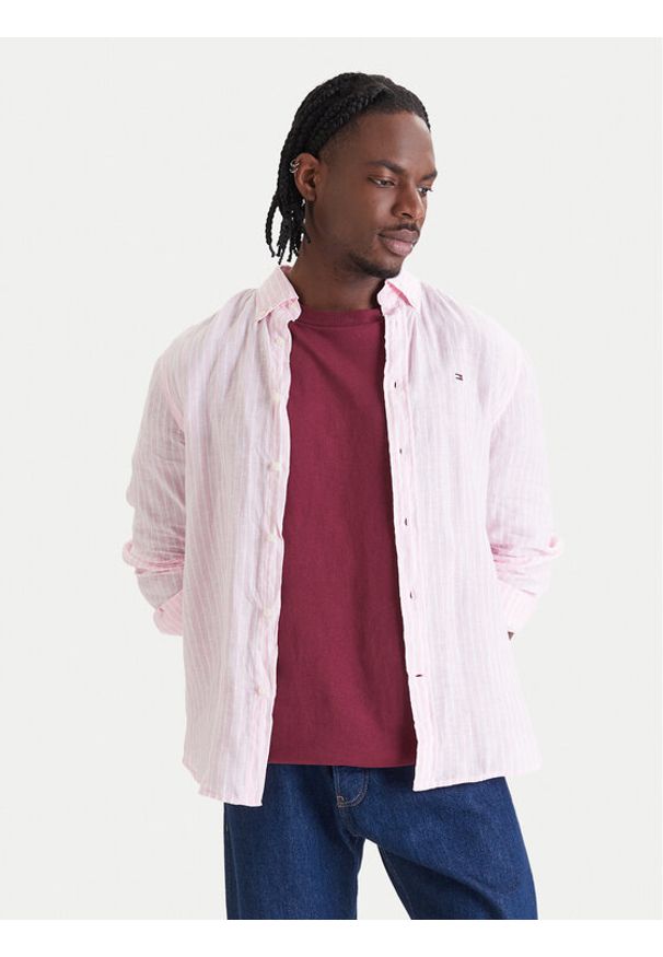 TOMMY HILFIGER - Tommy Hilfiger Koszula Bengal MW0MW42400 Różowy Regular Fit. Kolor: różowy. Materiał: len
