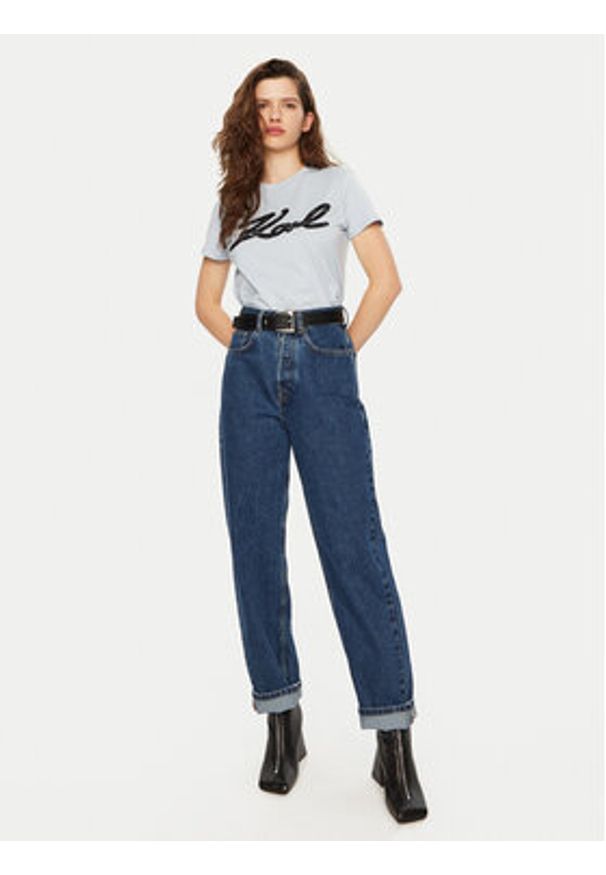 Karl Lagerfeld - KARL LAGERFELD T-Shirt A1W17117 Niebieski Regular Fit. Typ kołnierza: dekolt w karo. Kolor: niebieski. Materiał: bawełna