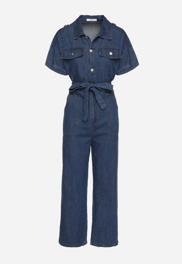 Born2be - Granatowy Jeansowy Kombinezon z Wiązaniem w Talii i Szerokimi Nogawkami Xenadea. Kolor: niebieski. Materiał: jeans. Sezon: lato