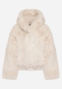 Born2be - Beżowa Futrzana Kurtka z Nieodpinanym Kapturem Zetena. Kolor: beżowy. Materiał: futro. Styl: klasyczny, elegancki #5