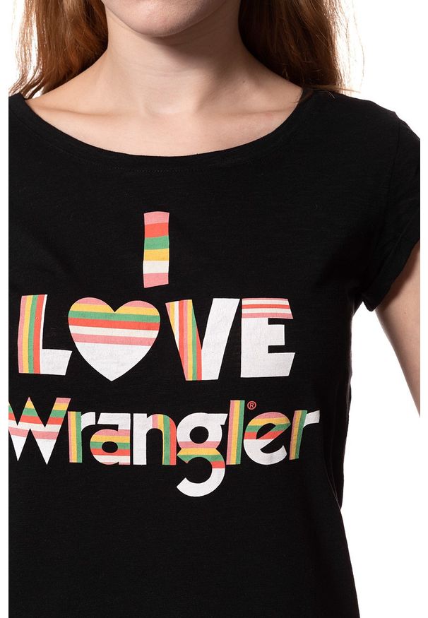 Wrangler - WRANGLER T SHIRT DAMSKI I LOVE TEE BLACK W700LEA01 112130872. Okazja: na co dzień. Wzór: nadruk. Styl: casual