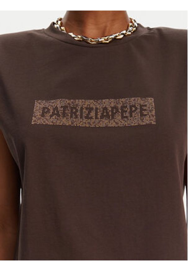 Patrizia Pepe T-Shirt 2M4423/J274-B825 Brązowy Regular Fit. Kolor: brązowy. Materiał: bawełna