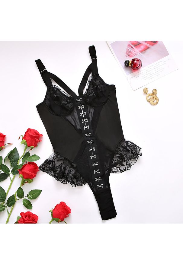 Intica - Body z haftem na specjalne okazje Kujtesa. Kolor: czarny. Materiał: materiał. Wzór: haft