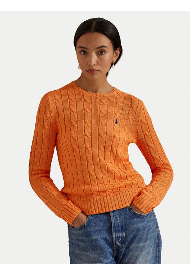 Polo Ralph Lauren Sweter 211971869014 Pomarańczowy Slim Fit. Typ kołnierza: polo. Kolor: pomarańczowy. Materiał: bawełna