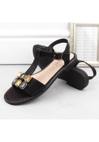 Sandały damskie z cyrkoniami komfortowe czarne S.Barski 030. Kolor: czarny #3