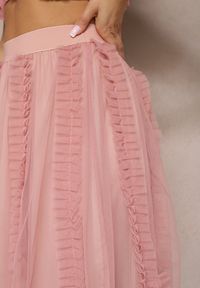 Renee - Różowa Spódnica o Rozkloszowanym Kroju z Transparentnym Tiulem i Falbankami Asmerra. Kolor: różowy. Materiał: tiul