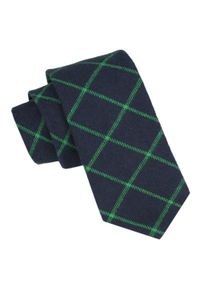 Wełniany Krawat - Alties - Granatowy w Zielony Wzór. Kolor: niebieski. Materiał: bawełna, wełna #1