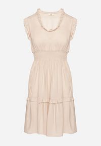 Born2be - Beżowa Sukienka z Wiskozą o Rozkloszowanym Kroju Bez Rękawów Folerose. Typ kołnierza: dekolt w serek. Kolor: beżowy. Materiał: wiskoza. Długość rękawa: bez rękawów. Sezon: wiosna, lato. Typ sukienki: rozkloszowane. Styl: elegancki #4