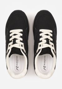 Renee - Czarne Sneakersy Basic z Imitacji Zamszu Ozdobione Przeszyciami Nethe. Okazja: na co dzień. Zapięcie: sznurówki. Kolor: czarny. Materiał: zamsz. Wzór: aplikacja #8