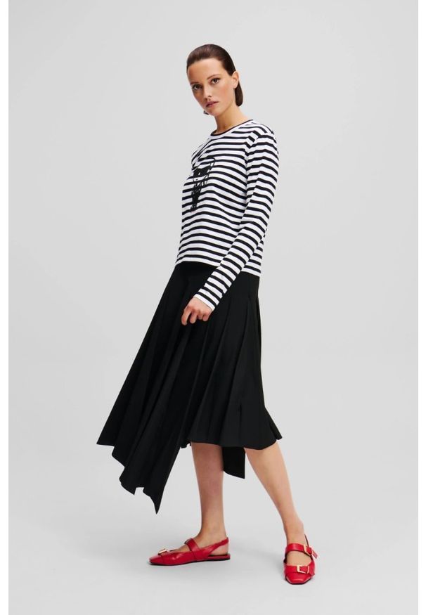 Karl Lagerfeld - KARL LAGERFELD Czarny damski lonsgleeve Ikon Print Stripe, Rozmiar XS. Kolor: czarny. Materiał: materiał. Długość rękawa: długi rękaw. Wzór: nadruk. Styl: elegancki