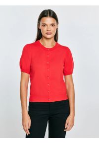 Big-Star - Sweter damski zapinany na guziki z krótkim rękawem czerwony Manona 603. Kolor: czerwony. Materiał: dzianina, jeans. Długość rękawa: krótki rękaw. Długość: krótkie. Styl: klasyczny, elegancki #1
